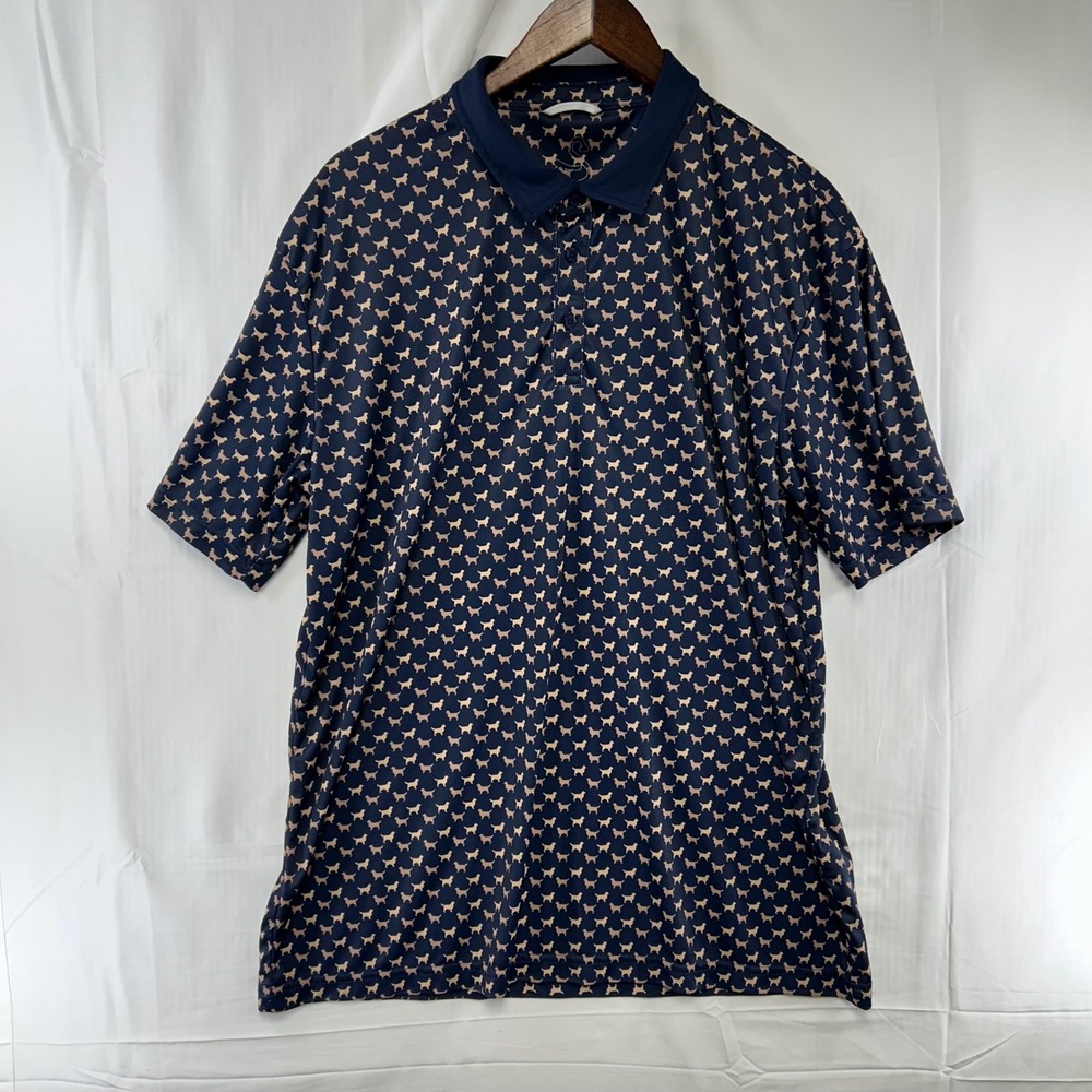 Swannies Polo Shirt Mens XL Navy Blue Golden Retriever Dog Performance Golf